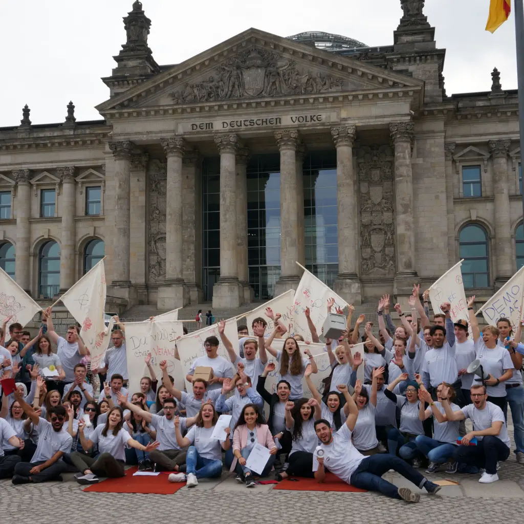 Die Botschaft beim Stunt vor dem Bundestag war eindeutig: Geht wählen! / Foto: politikorange