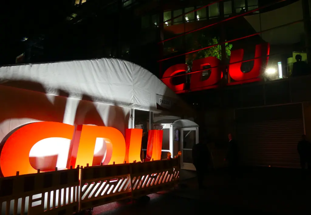 Die CDU feiert den Wahlabend 2017 im Festzelt vor dem Konrad-Adenauer-Haus in Berlin. Foto: Linda Göttner